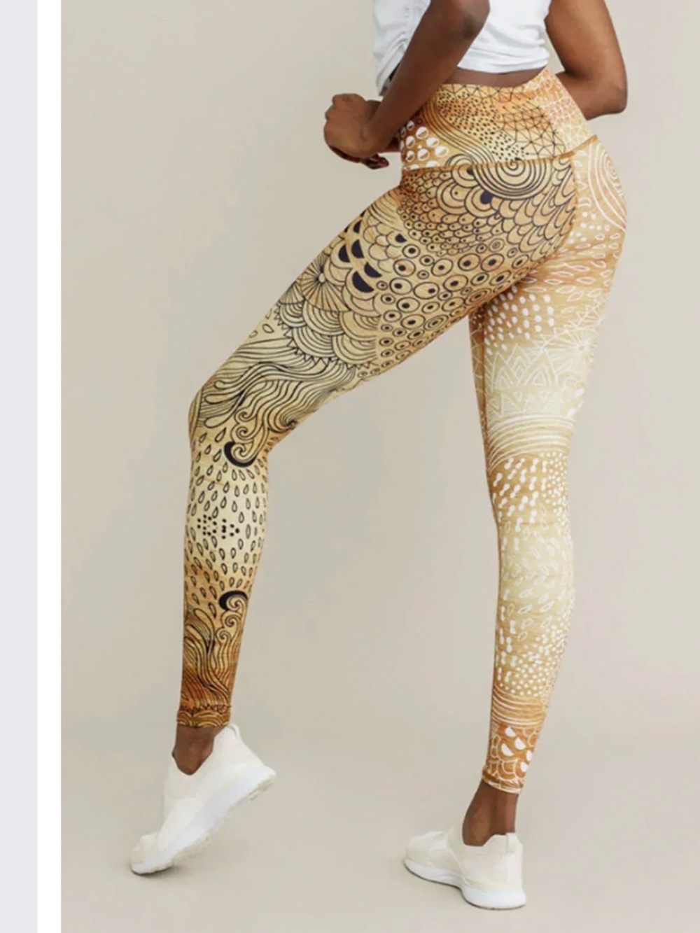 Niyama Sol Tan & Cream Patterned High-Waist Leggings